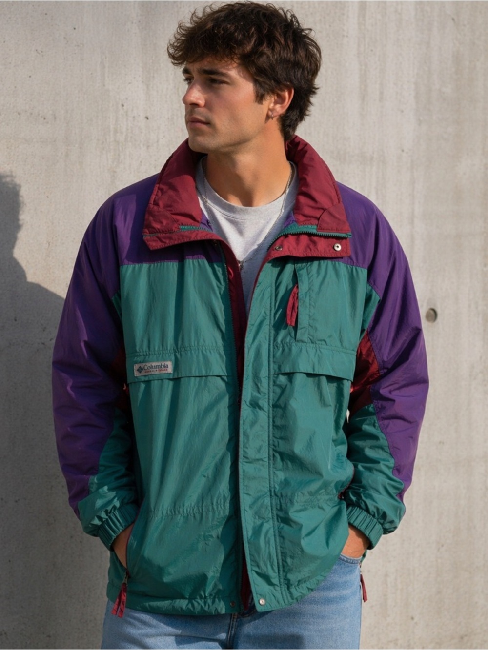 Vintage Columbia 90s Colorblock Ski Jacket Purple Green XLT